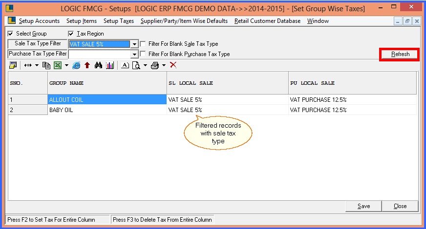 fmcg setup group wise taxes grid mode 4